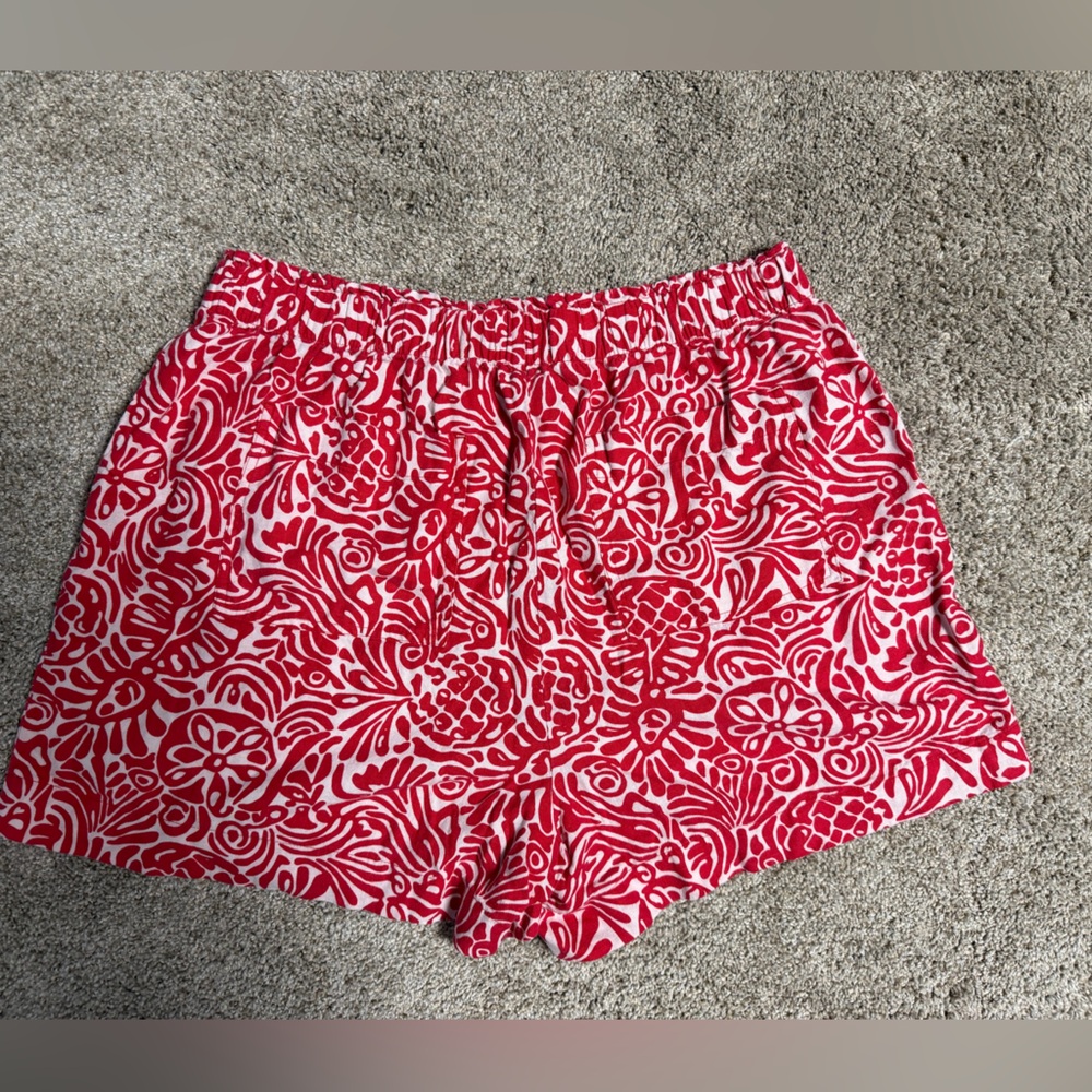 LOFT Red and White Floral High-Rise Shorts